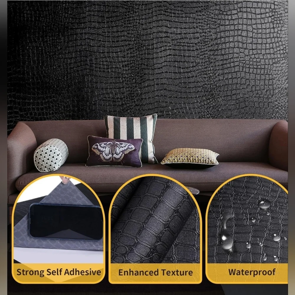 Black Peel and Stick Crocodile Textured Wallpaper